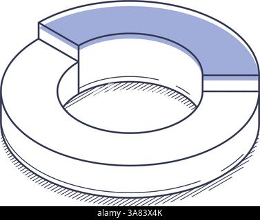 Das isometrische Liniendesign verfügt über eine Ringform mit Segmenten, die in Hellblau und weiß schattiert sind. Es dient als einfaches, aber effektives Element für moderne G Stock Vektor