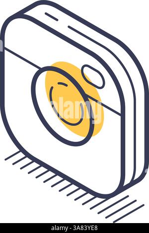 Das Symbol der isometrischen Linie stellt eine Kamerataste dar, die ein elegantes, modernes Design darstellt. Diese Vektorabbildung hebt ein häufig vorkommendes visuelles Element hervor Stock Vektor