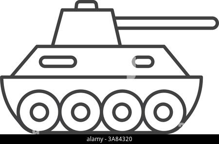 Tanksymbol in flacher Linienführung. Vektorillustration des Panzers auf isoliertem Hintergrund. Verkehrsschild Geschäftskonzept. Stock Vektor