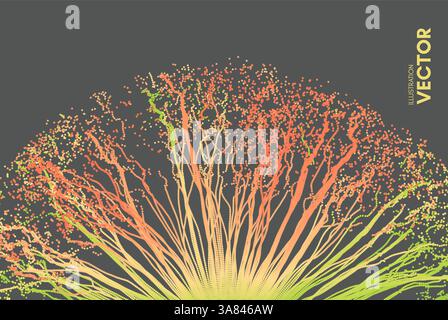 Punkt explodieren. Array mit dynamischen emittierten Teilchen. 3d-Technologie. Zusammenfassung Hintergrund. Vector Illustration. Stock Vektor
