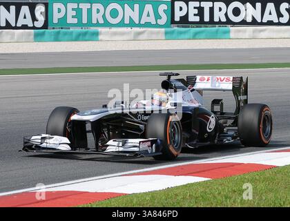 22. März 2013 – Sepang, Malaysia – Pastor Maldonaldo, venezolanischer Fahrer des Williams F1-Teams, der sein Auto während des ersten Trainings der Formel 1 des Malaysian Grand Prix 2013 auf dem Sepang International Circuit lenkte. (Bild: © Robertus Pudyanto/ZUMAPRESS.com) Stockfoto