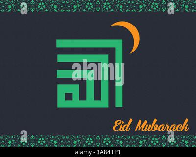Grün-weißes Design mit einem Halbmond und dem Wort Eid Mubarak darunter. Ramadan Kareem betet Eid al-Fitr HariRaya Aidilfitri reich Stock Vektor