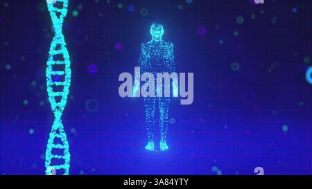 Digitaler menschlicher Körper mit DNA. Computergeneriertes 3D-Rendering Stockfoto