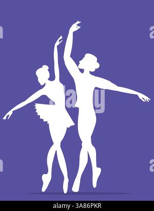 Vektorpersonen. Symbol der Balletttänzer. Weiße Silhouette eines Ballettpaares. Ein Ballettpaar tanzt klassisches Ballett. Vektorabbildung isoliert auf Blau Stock Vektor
