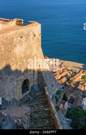 Monemvasia Insel historisches Stadtschloss, Monemvasia, Laconia, Griechenland Stockfoto