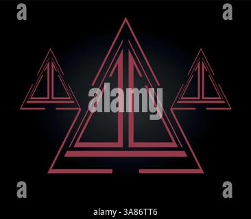Abbildung der roten Dreiecke des Logos auf einem schwarzen Hintergrundvektor Stock Vektor