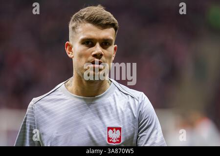 Kamil Piatkowski aus Polen war in der Europameisterschaft 2026 für die FIFA-Weltmeisterschaft zwischen Polen und Malta im PGE-Narodowy-Stadion zu sehen. Stockfoto