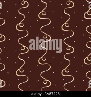 Muster Aquarellabbildungen Retro Satin Bänder, Punkte auf farbigem burgunderroten Hintergrund. Beigefarbenes Seidengeflecht mit nahtlosem Muster im Vintage-Stil Stockfoto