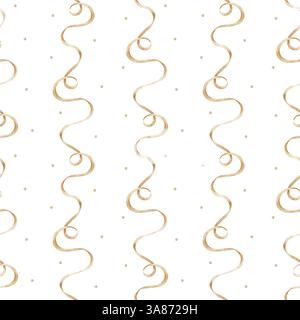 Nahtlose Retro-Satinbänder, Punkte beige Pastellfarben. Wasserfarben Illustration Seidenzopf auf isoliertem weißem Hintergrund für Textildesign Stockfoto