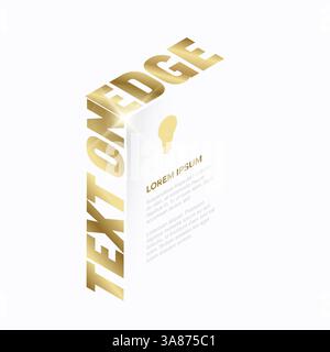 Ein elegantes Design mit goldenem 3D-Text auf weißem Hintergrund und einem leuchtenden Glühbirnensymbol. Der fettige Metallic-Text „TEXT ON EDGE“ steht für o Stock Vektor