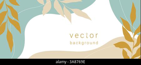 Botanische Bannervorlage im Boho-Stil. Horizontaler Hintergrund für Beschriftung oder Einfügung, einfacher Flyer mit harmonischer Boho und Zweige mit Blatt Stock Vektor