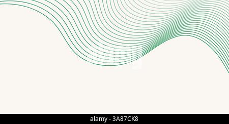 Grüner Hintergrund mit Wellenlinien. Elegante, bewegungsfreundliche Linien im Hintergrund. Glatte grüne dünne Linien Wellen modernes Design für Banner, Broschüren, Websites und Anzeigen Stock Vektor