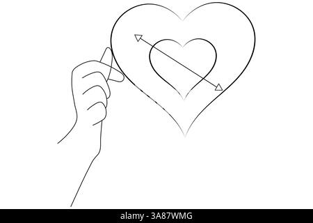 Love Shape Continuous One Line Art Zeichnung der harten Form Umrisslinie Vektor Illustration Stock Vektor