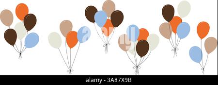 Bunte Ballons mit Schnüren, schwebende Partydekoration im einfachen Doodle-Stil, Symbol für Geburtstagsfeiern. Isolat der Illustration des flachen Vektors Stock Vektor