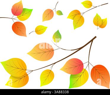 Herbststimmung. Herbstlaub und Zweige für Ihr Design. Verlauf. Herbstkollektion. Vektorabbildung. Stock Vektor