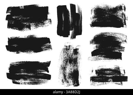 Dickes Handlackiertes Pinselstrichset. Schwarz Fett Gezeichnet Unterstrichene Striche. Große Handgemalte Grunge-Pinselstriche Stock Vektor