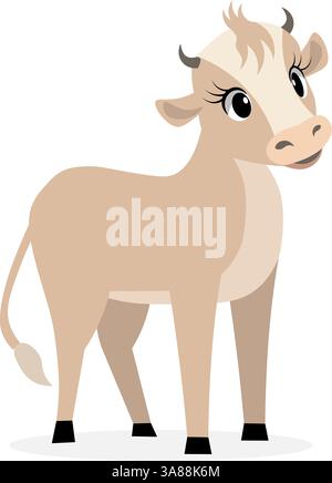 Nutztiere. Niedliche Farm. Ein lustiges Kalb steht auf weißem Hintergrund. Sammlung von Nutztieren. Illustration des flachen Vektors des Babys. Isoliert auf weißem Hintergrund Stock Vektor