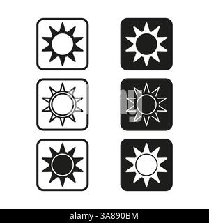 Sonnensymbol gesetzt. Schwarzweißsymbole. Abstrakte Vektorgrafiken. Moderne Designkomposition. Stock Vektor