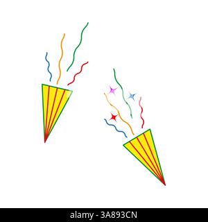 Festliche Konfetti-Poppers. Brillante Farbschattierungen. Party-Party-Element. Vektor-Feiertagssymbol. Stock Vektor