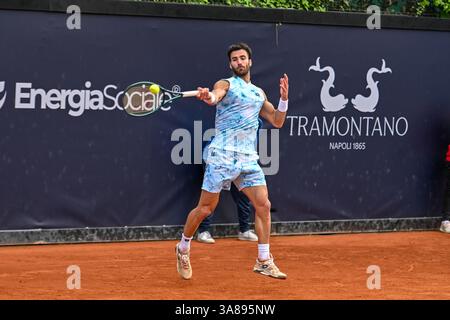 Neapel, Italien. März 2025. Andrea Pellegrino während des Spiels ATP Challenger Napoli Herren Singles Quarter am 28. März 2024 im Tennis Club in Neapel, Italien Credit: Independent Photo Agency/Alamy Live News Stockfoto
