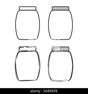 Umrissenes Design der Gläser. Varianten von Glasbehältern. Minimalistische Konzeptkunst. Schwarzweißtöne. Stock Vektor