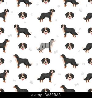 Mini Berner Clipart. Berner Sennenhund - Kavalier King Charles Spaniel Mix. Verschiedene Fellfarben Set. Vektorabbildung Stock Vektor