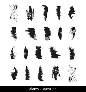 Schwarze Pinseltexturen. Schleuderhub eingestellt. Abstrakte Vektorformen. Raue Farbformen. Stock Vektor