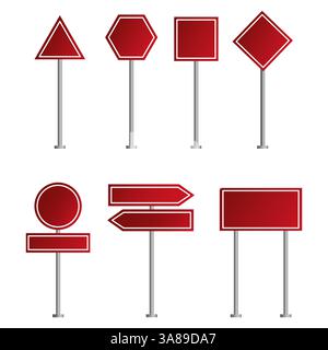 Verkehrszeichen gesetzt. Rote Rahmenformen. Verkehrssicherheitssymbole. Direktionales Vektordesign. Stock Vektor