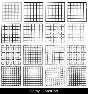 Symbole für Rastermuster. Schwarz-weiße Quadrate. Geometrische Vektorentwürfe. Abstrakte strukturierte Formen. Stock Vektor