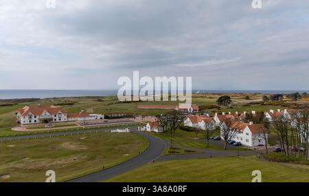 Drohnenbild von Trump Turnberry Hotel & Resort in Ayrshire. Stockfoto