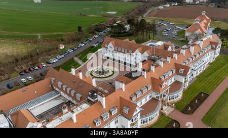 Drohnenbild von Trump Turnberry Hotel & Resort in Ayrshire. Stockfoto