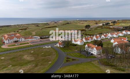 Drohnenbild von Trump Turnberry Hotel & Resort in Ayrshire. Stockfoto
