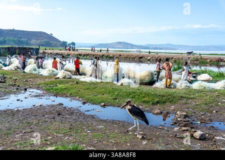 Äthiopien, Fischer auf dem Fischmarkt am Awassa-See. märz 2024 Stockfoto