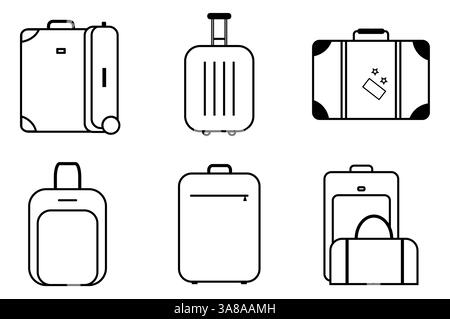 Suitcase Symbole gesetzt. Symbole für Reisetaschen. Symbole für isolierte Reise und Gepäck. Einfache Abbildung des Gepäcks. Stock Vektor