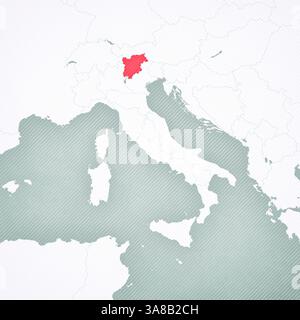 Trentino-Südtirol auf der Karte von Italien mit weich gestreiftem Vintage-Hintergrund. Stockfoto