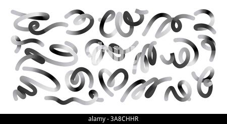 Handgezeichnete abstrakte wellige Linien und Scribble Futuristische Skizzen mit Schwarz-weiß-Farben. Verspielte geometrische, fluide organische Formen isoliert. Trendig Stock Vektor