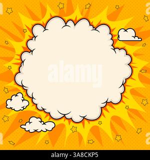 Comic Book Explosion Frame Mit Retro Pop Art Sprechblase Hintergrund. Lebendiges Zeichentrickdesign mit einem leeren Platz für Text oder Nachrichten. Kräftiges Gelb Stock Vektor