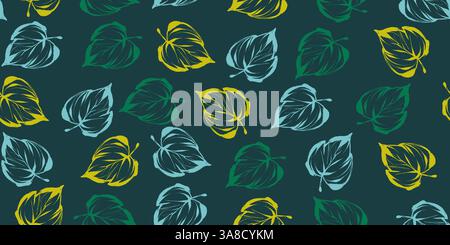 Handgezeichnetes nahtloses Muster mit Grunge Leave. Einfarbiger und eleganter botanischer Hintergrund. Nahtloses Design, perfekt zum Einpacken von Papier Stock Vektor