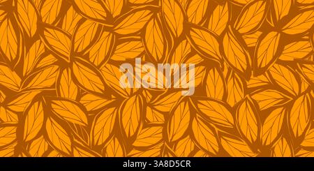 Nahtloses Blumenmuster mit handgezeichneter Tinte gelbe Blätter. Zeitgenössisches Blumendesign im Retro-Stil mit dezentem Grunge-Effekt, perfekt für Stock Vektor