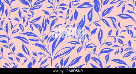 Modernes nahtloses Blumenmuster mit handgezeichneter Tinte Wildblumen. Zeitgenössisches Blumendesign im Retro-Stil mit dezentem Grunge-Effekt perfekt Stock Vektor