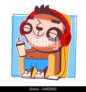 Niedlicher Cartoon-Faultier im weichen Stuhl, der das Buch liest. Tiervektor-Illustration Stock Vektor