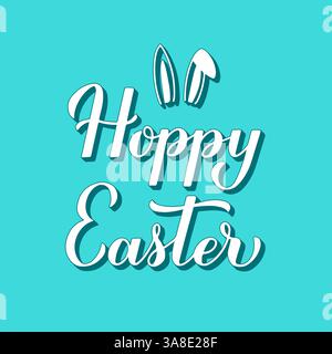 Hoppy Easter 3D Schriftzug auf mintgrünem Hintergrund. Das Typografieplakat des Osterspiels. Vektorvorlage für Partyeinladungen, Grußkarten, Banner, e Stock Vektor