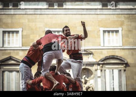 23. September 2017 - Barcelona, Katalonien, Spanien - die Casteller de Barcelona errichten während Barcelonas Stadtferien „La Merce“ einen ihrer menschlichen Türme (Bild: © Matthias Oesterle Via ZUMA Wire) Stockfoto