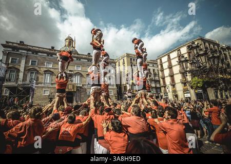 23. September 2017 - Barcelona, Katalonien, Spanien - die Casteller de Barcelona bauen während Barcelonas Stadtferien „La Merce“ eine menschliche Säule (Bild: © Matthias Oesterle Via ZUMA Wire) Stockfoto