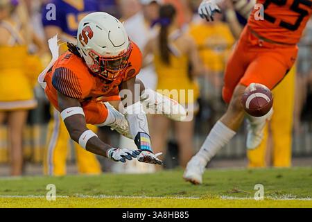 23. September 2017: Syracuse Orange Defensive Back Scoop Bradshaw (18) blockiert den Punt während des Spiels zwischen den LSU Tigers und den Syracuse Orange im Tiger Stadium in Baton Rouge, LA. Stephen Lew/CSM(Credit Image: &Copy; Stephen Lew/CSM via ZUMA Wire) Stockfoto