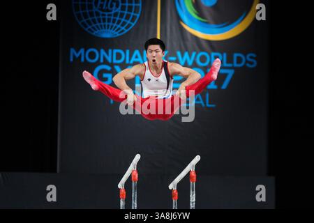 5. Oktober 2017: Garam Bae of South Korea (252) tritt im Olympiastadion in Montreal, Kanada, beim All-Around-Finale der Kunstturnen-Weltmeisterschaft 2017 auf den parallelen Bars auf. Daniel Lea/CSM(Kreditbild: &Copy; Daniel Lea/CSM via ZUMA Wire) Stockfoto