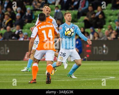 Oktober 2017 – Melbourne, Victoria, Australien – Melbourne, Victoria, Australien - Dylan Pierias (#36) aus Melbourne City im ersten Spiel zwischen Melbourne City und Brisbane Roar im AAMI Park in Melbourne, Australien während der australischen A-League-Saison 2017/2018. (Kreditbild: © Theo Karanikos via ZUMA Wire) Stockfoto