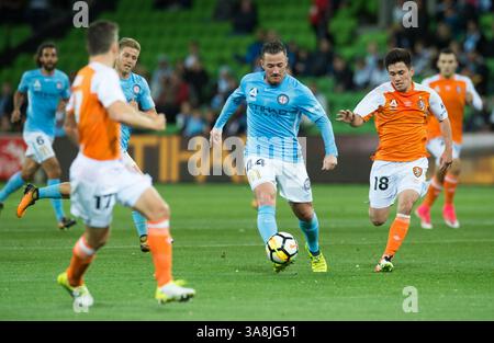 Oktober 2017 – Melbourne, Victoria, Australien – Melbourne, Victoria, Australien - Ross McCormack (#44) aus Melbourne City in Aktion während des 1. Runde-Spiels zwischen Melbourne City und Brisbane Roar im AAMI Park in Melbourne, Australien während der australischen A-League-Saison 2017/2018. (Kreditbild: © Theo Karanikos via ZUMA Wire) Stockfoto