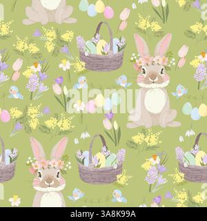 Nahtloses Muster mit Osterhase und Ostereiern Stock Vektor