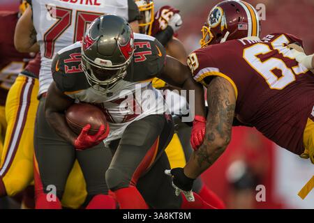 31. August 2017 - Tampa, Florida, USA - Tampa Bay Buccaneers Running Back Peyton Barber (43) trägt den Ball während des Spiels gegen die Washington Redskins am Donnerstag, 31. August 2017 im Raymond James Stadium in Tampa, Florida. Redskins gewinnen mit 13:10. (Bild: © Travis Pendergrass /ZUMA Wire/ZUMAPRESS.com) Stockfoto